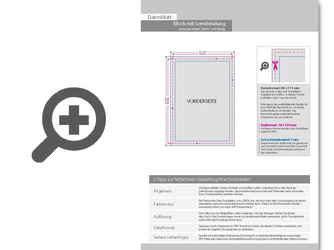 Product Bild block_mit_leimbindung__din_a7__25_blatt__4_0_farbig_einseitig_bedruckt